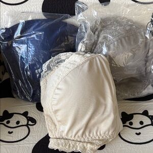 NWT Rhonda Shear 1x Lace Trim Pin Up  - Set of 3 Cream, Gray, and Navy